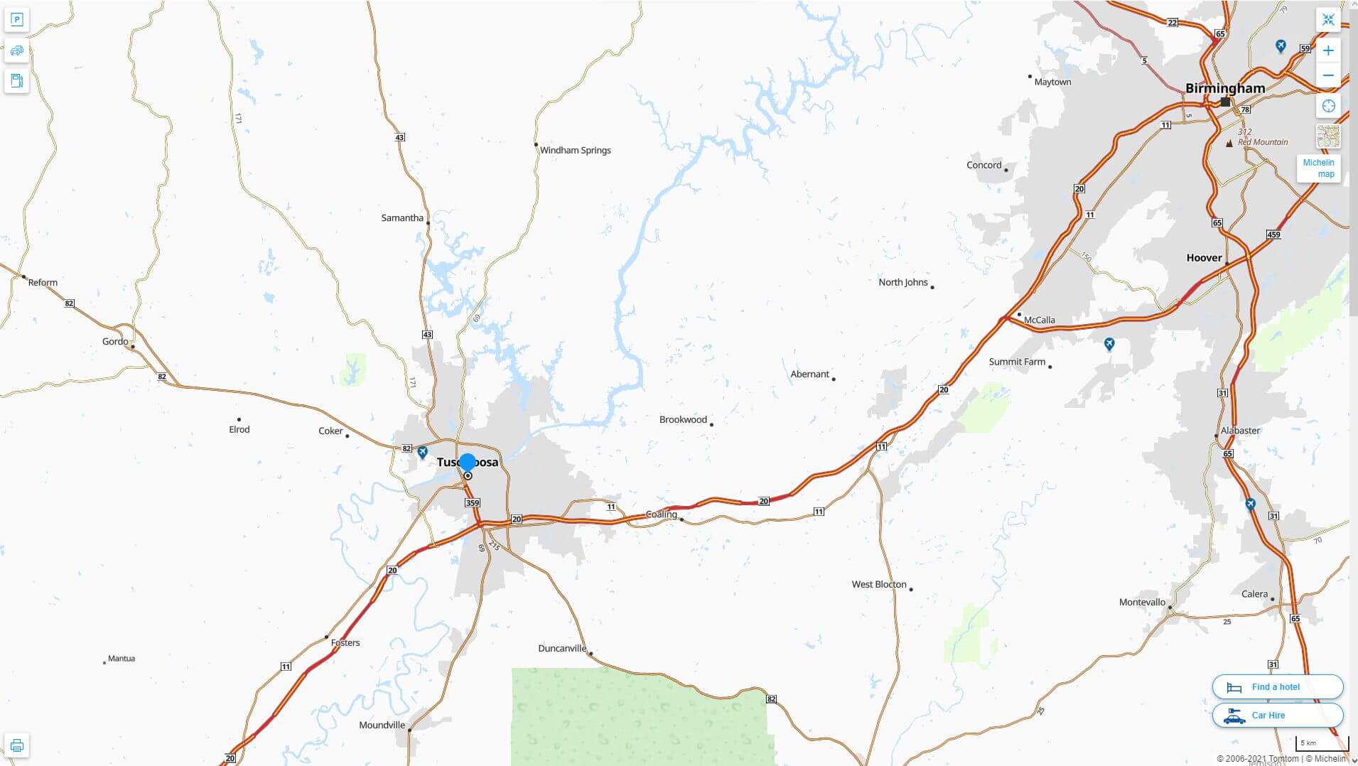 Tuscaloosa Alabama Highway and Road Map